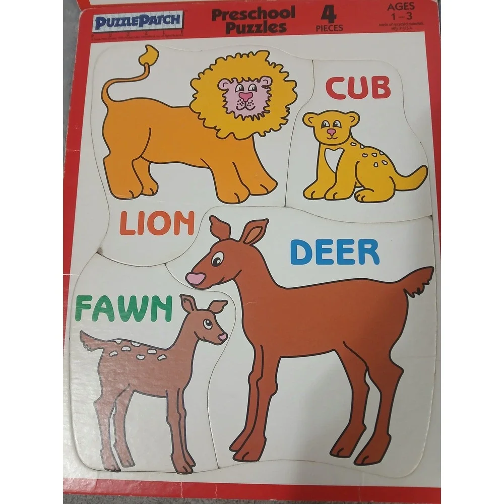 Vtg PuzzlePatch Preschool Puzzles Set of 6 Ages 1-3 Cardboard 1992 Made in‎ USA